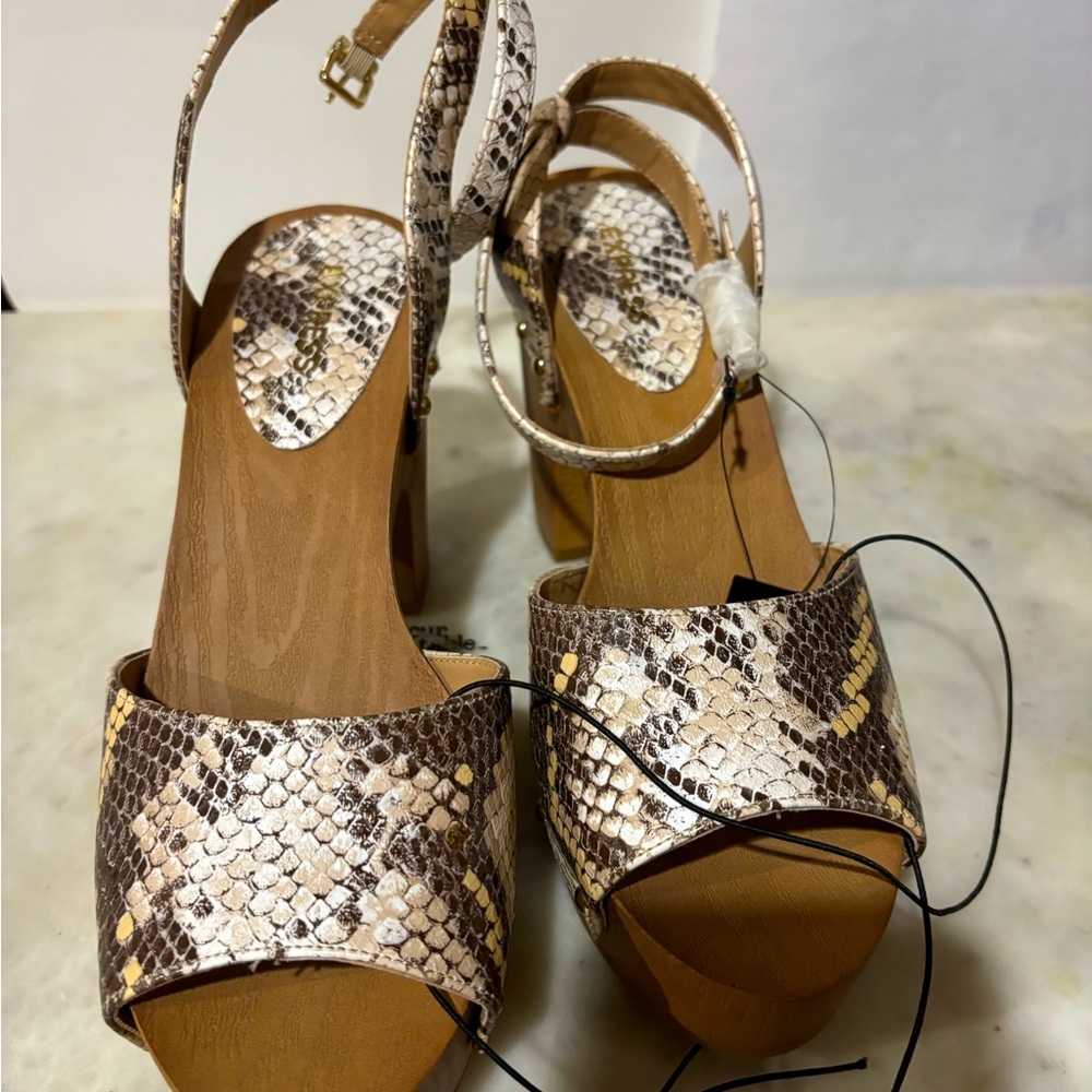 Express Snakeskin Block Heel Sandal